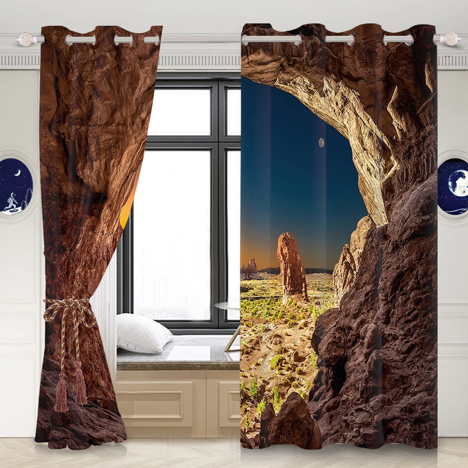 Jesus Crucifixion Resurrection Christian Bible Verse Window Curtains - Blackout Drapes for Church Decor, Tomb Cave Sunrise Sunset Design, 53x72 Inch 2 Panels - Perfect for Prayer Rooms, Sunday School, and Home Worship Spaces