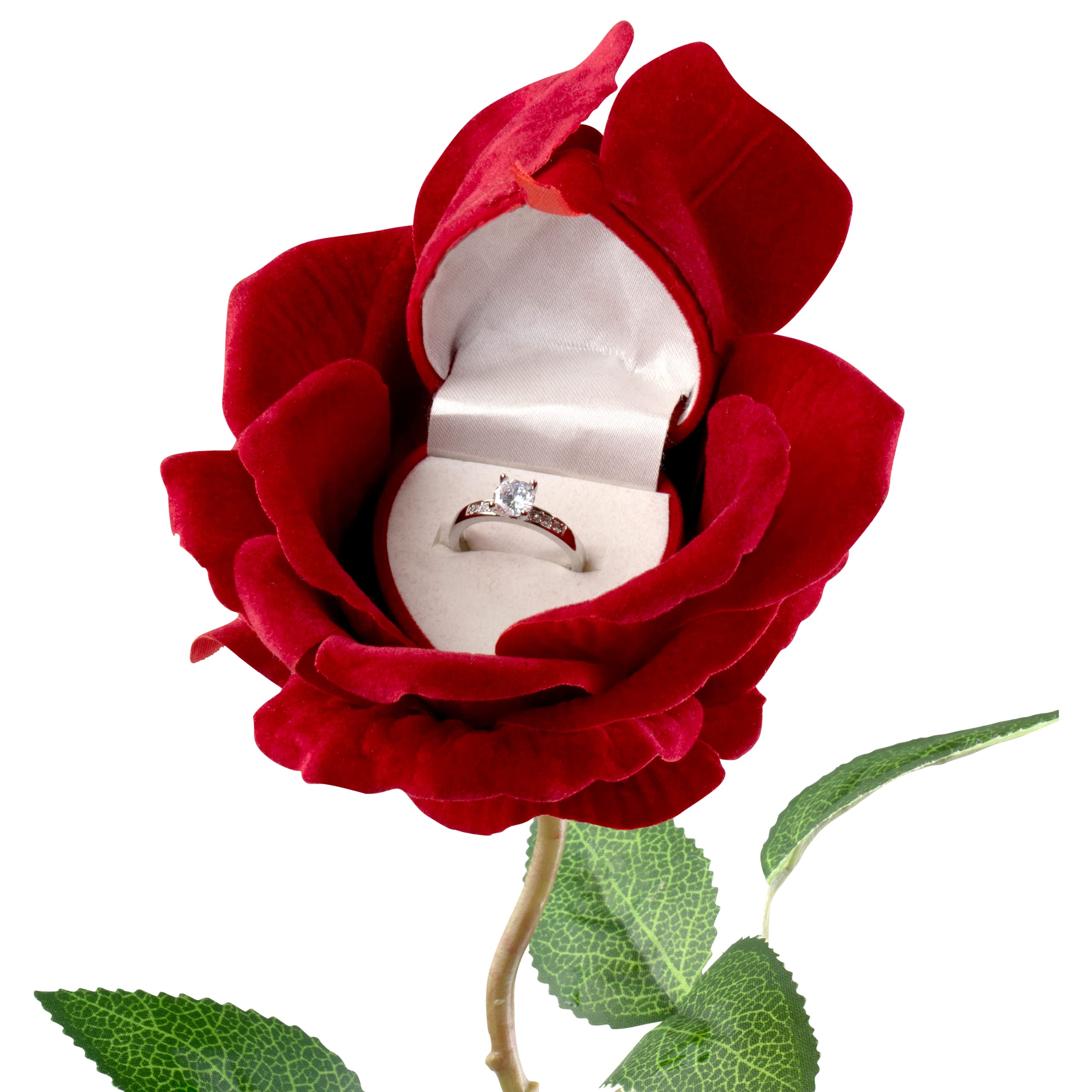 Noble Rose Ring Box - Elegant Flower Heart Engagement Ring Box for Proposals, Weddings & Special Occasions | Perfect for Romantic Surprises & Wedding Ceremonies (Red)