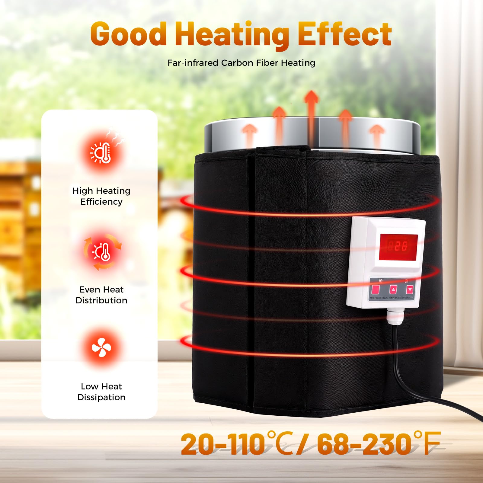 400W Bee Blanket Honey Heater - 5 Gallon Pail & Drum Warmer with Fixed Thermostat (68-230°F) - Automatic Temperature Control for Beekeeping, Honey Storage & Winter Protection