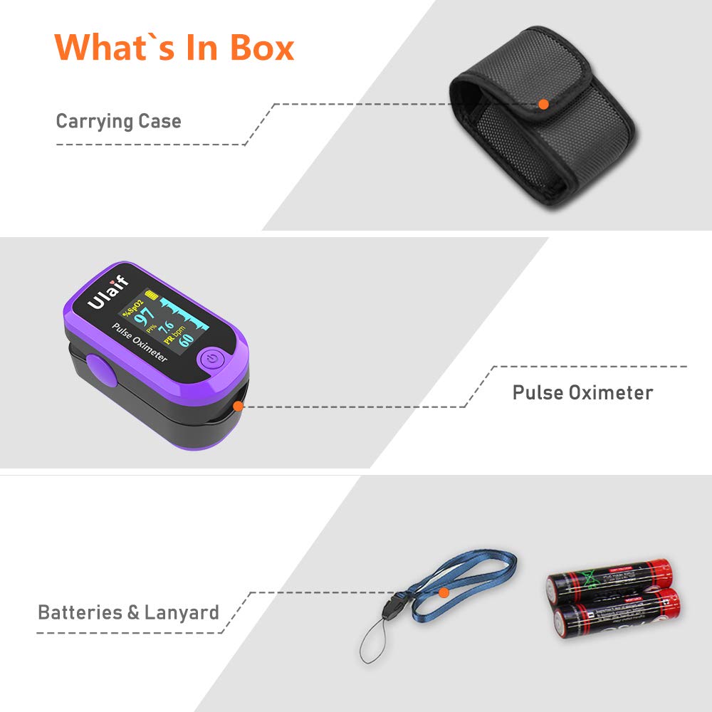 Pulse Oximeter with OLED Display - Fingertip Blood Oxygen Saturation Monitor (SpO2) - Includes Carrying Case, Batteries & Lanyard - Perfect for Home Use, Travel, and Health Monitoring