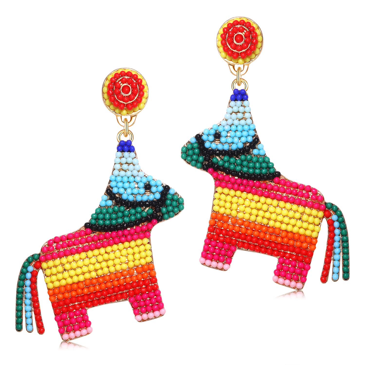 HZEYN Cinco De Mayo Beaded Pinata Sombrero Dangle Earrings - Mexican Fiesta Party Jewelry for Women & Girls - Perfect for Cinco de Mayo Celebrations, Themed Parties & Festive Occasions