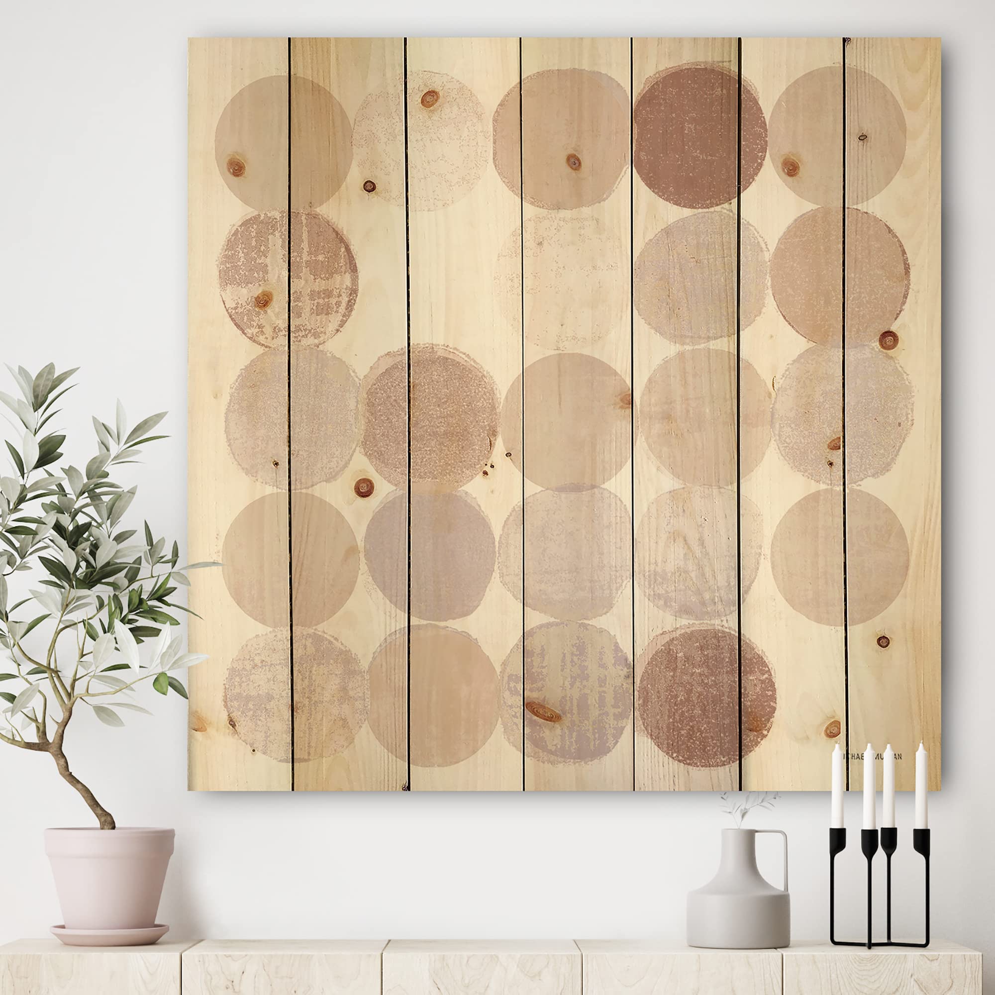 DesignQ Pink Geometric Wood Wall Art - Abstract Pine Decor for Living Room