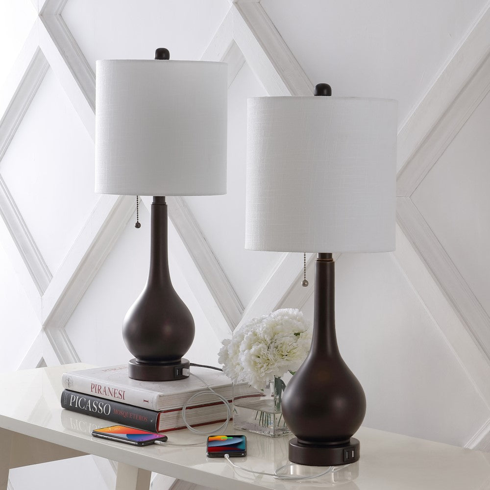 Modern Classic Gourd Iron LED Table Lamp with Pull Chain & Dual USB Ports - Stylish Bedside Lighting with Charging for Bedroom, Living Room, Office