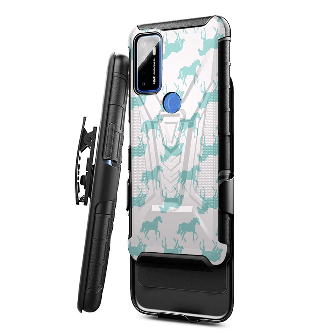 Military Shockproof Heavy Duty Phone Case with Kickstand & Belt Clip - Compatible with Cricket Dream 5G & AT&T Radiant Max 5G (Mint Horse) | Rugged Protection for Outdoor Work, Construction & Active Lifestyles
