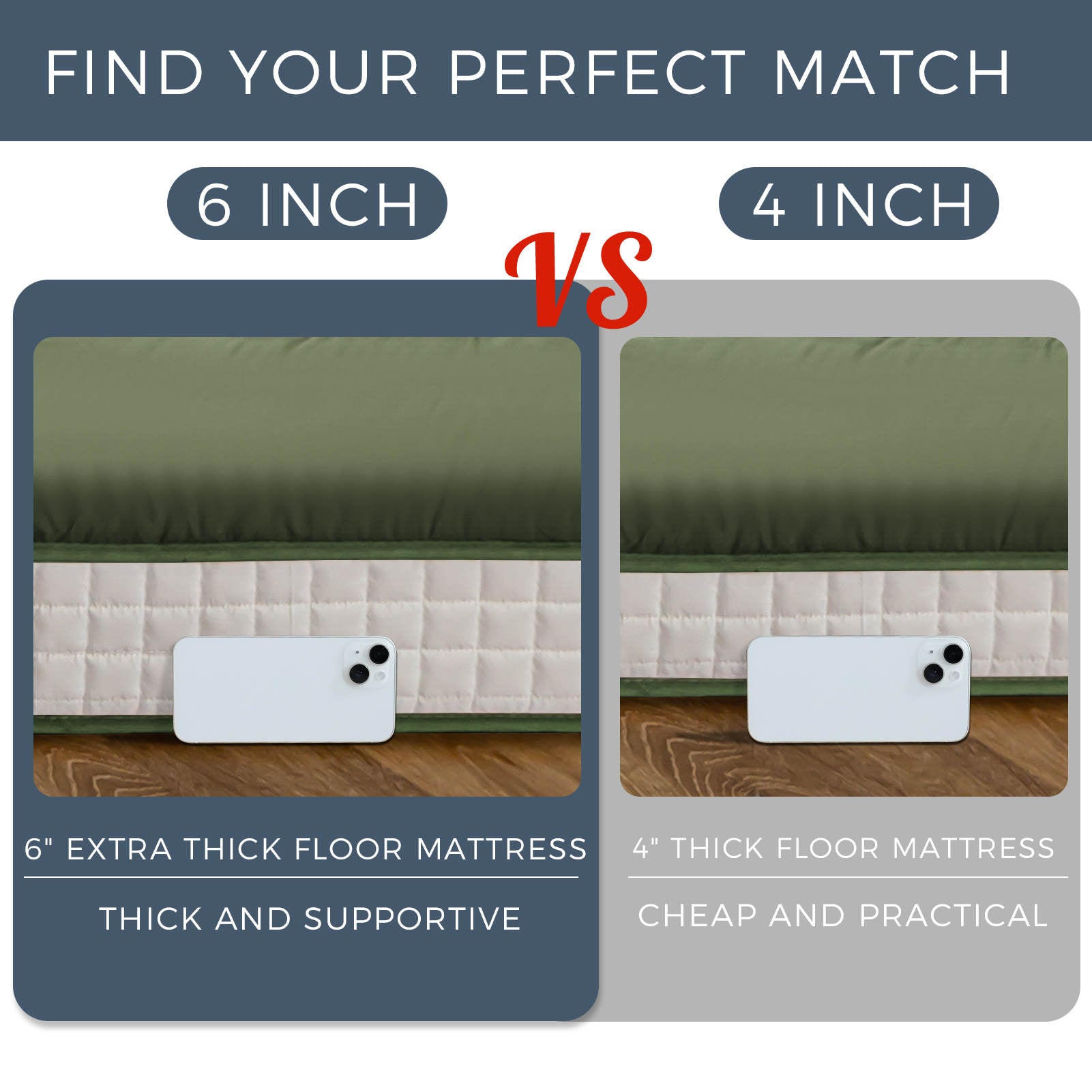 MAXYOYO 6-Inch Extra Thick Floor Futon Mattress - Geometric Diamond Pattern in Green | Foldable Guest Bed, Floor Cushion for Living Room, Dorm & Camping