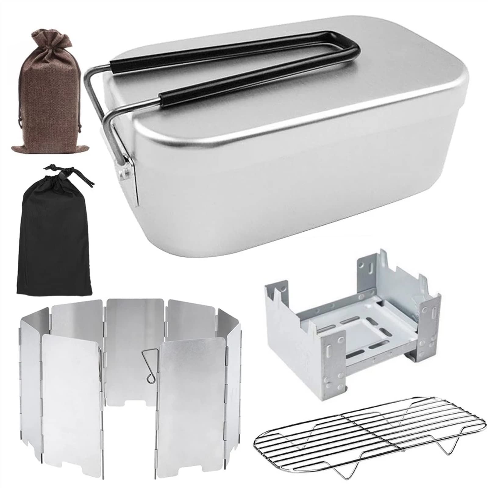 Portable Camping Wood Stove Set with Folding Windshield & Steaming Rack - Compact Outdoor Cooking Kit for Picnic, Hiking, Fishing, Backpacking & Mountaineering (Silver) | Perfect for Wilderness Adventures & Emergency Preparedness