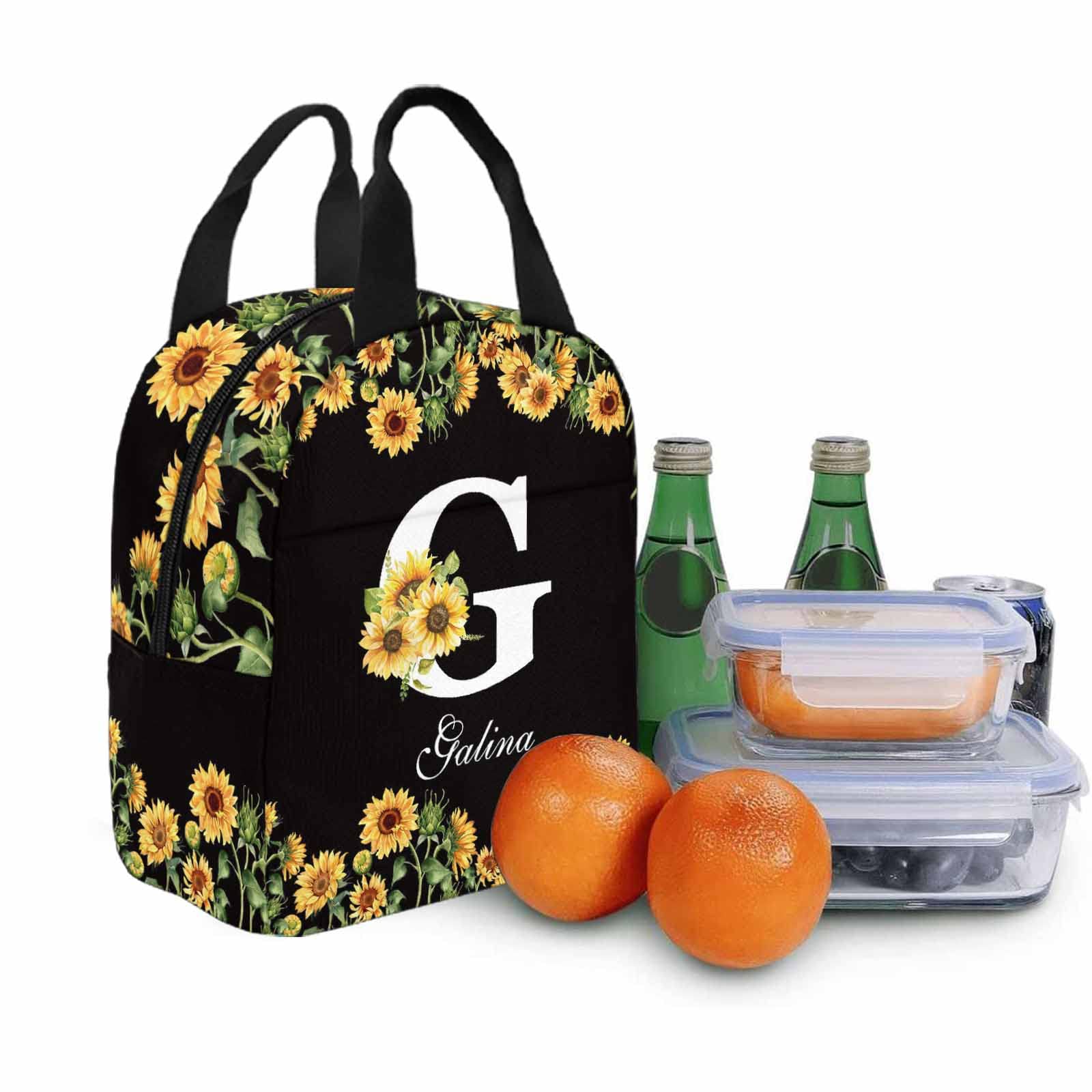 Personalized Sunflower Initial Custom Text Lunch Bag - Reusable Insulated Tote for School, Work & Travel | Perfect for Teens, Girls & Boys | Office, Camping & Picnic Essentials
