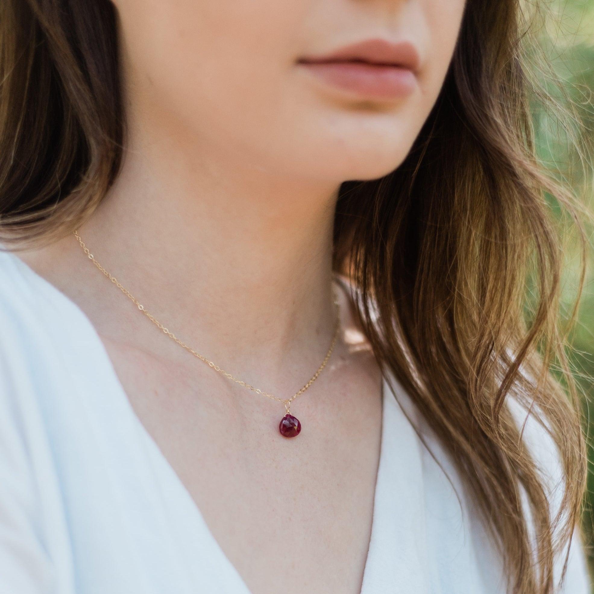 Ruby Tiny Teardrop Earrings & Necklace Set - 14K Gold Plated Dainty Jewelry for Women, Gift for Her | Perfect for Weddings, Date Nights & Special Occasions