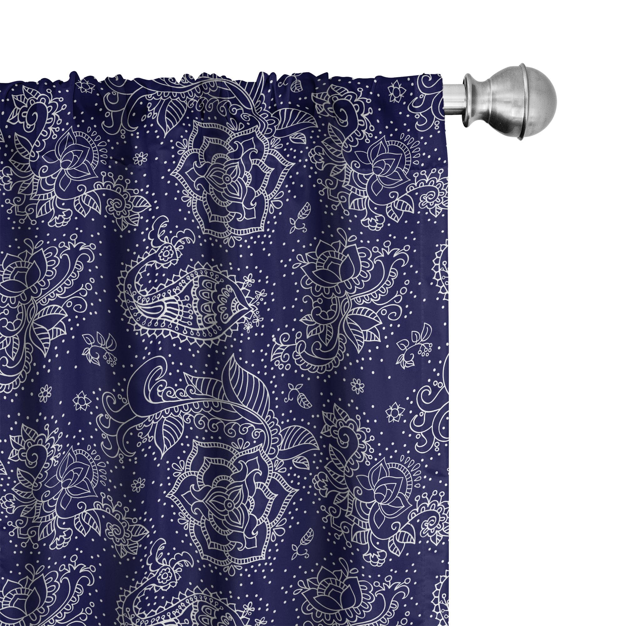 Ambesonne Batik Curtains - Monochrome Paisley Leaves with Flower Petals & Branches, Oriental Design Window Drapes, 2 Panel Set (28
