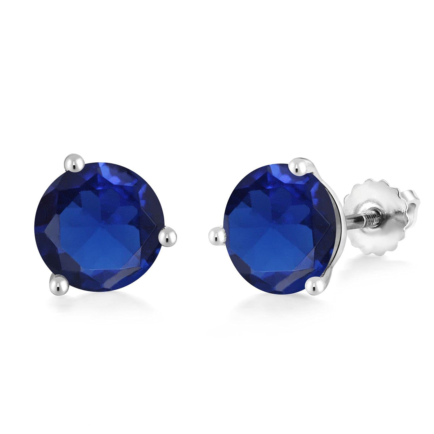 10K White Gold Gemstone Birthstone Earrings for Women & Men | Round 8MM Martini Screw Back Stud Earrings | Perfect Gift for Anniversary, Birthday & Special Occasions