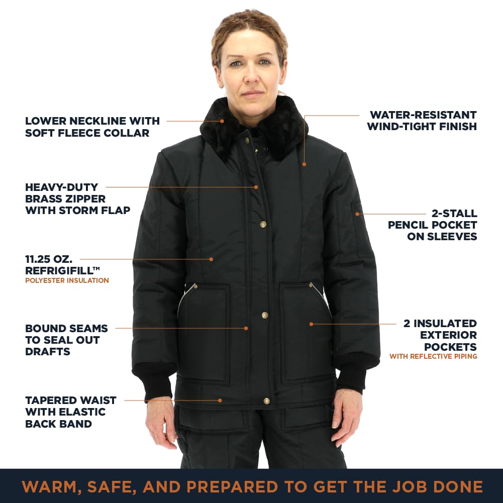 RefrigiWear Women’s Heavy Duty Insulated Zippered Winter Coat for Extreme Cold -50°F (-46°C), Navy Blue (Size) – Perfect for Outdoor Work, Ice Fishing & Winter Sports