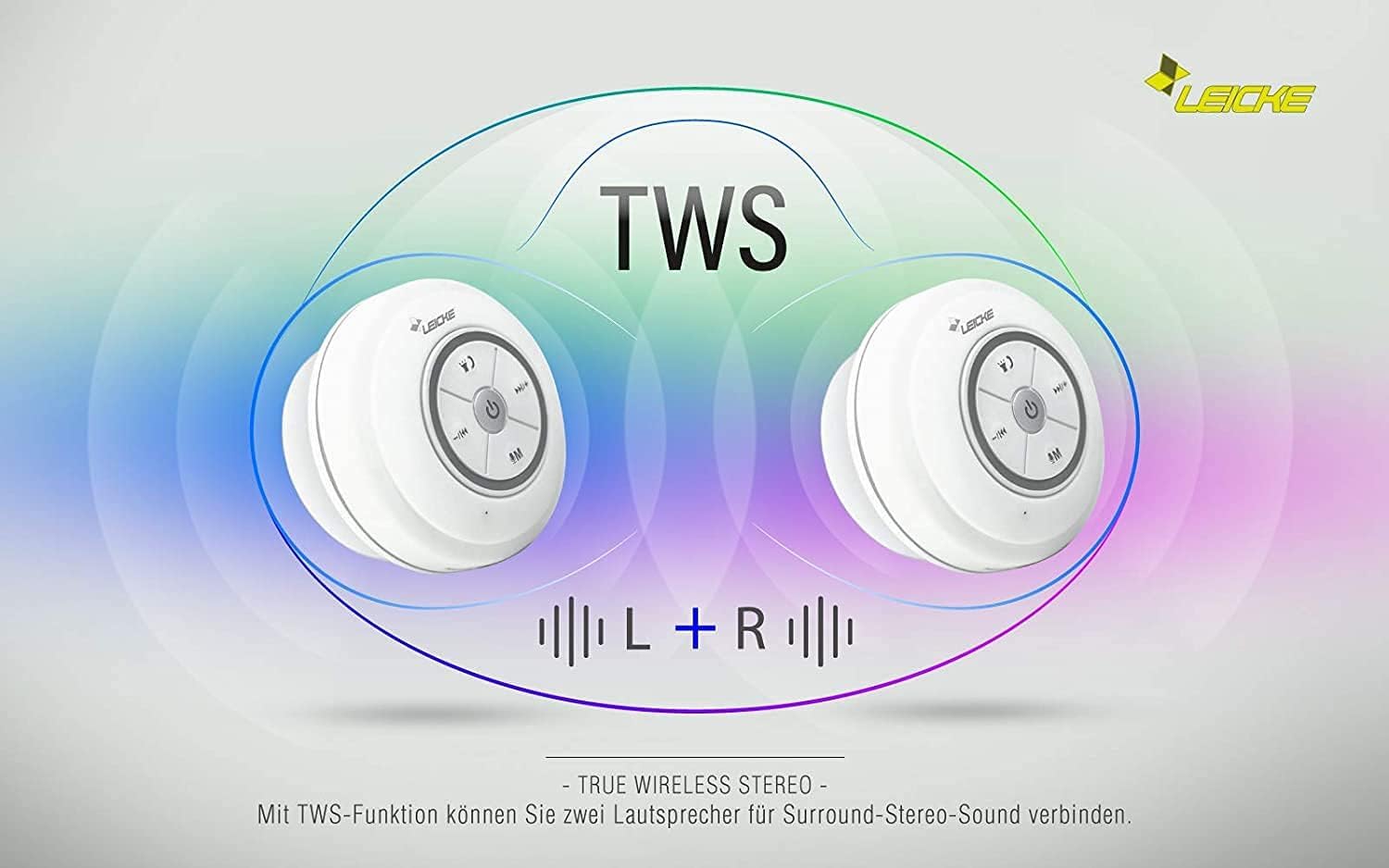 LEICKE Waterproof Bluetooth Shower Speaker with Suction Cup - Wireless Portable Speaker for Bathroom, Beach, Pool & Outdoor Use | IPX7 Dustproof Steamproof Shower Speaker for Music Lovers