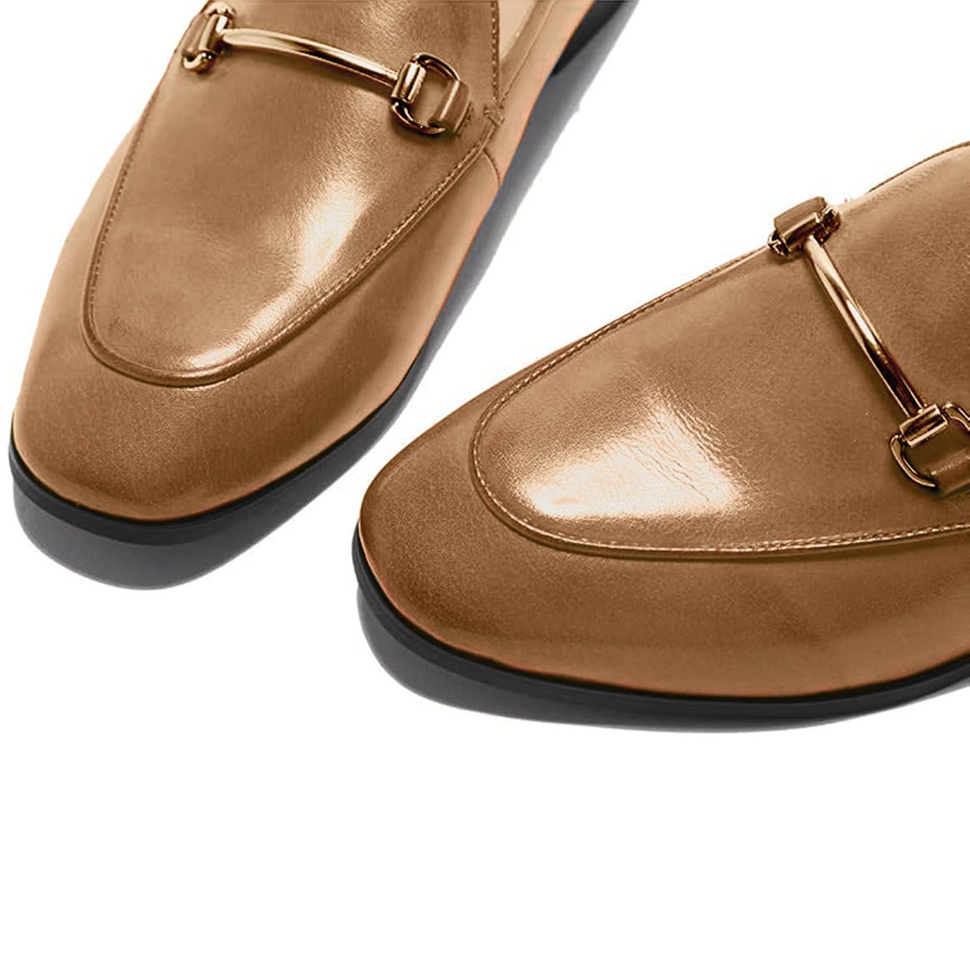 U-lite Women's Cow Leather Slip On Loafers with Metal Decoration - Comfortable Flat Mules for Casual Wear, Office & Travel