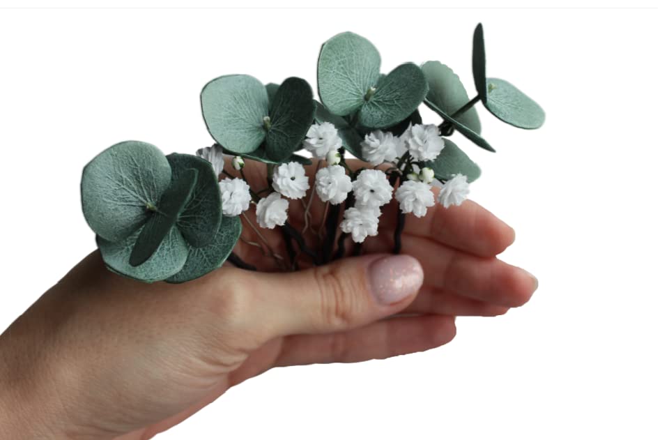 Baby's Breath and Eucalyptus Hair Pins – Elegant Greenery Wedding Hair Accessories for Brides, Bridesmaids, and Boho Bridal Hairstyles | Perfect for Weddings, Prom, and Special Occasions
