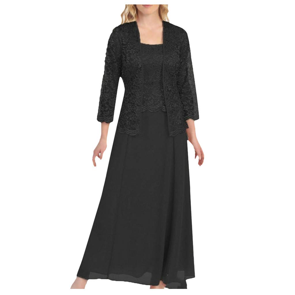 **Plus Size Women's Hollow Out Lace Patchwork Casual Long Dress - Black Midi Dress with Loose Hem | Perfect for Summer Outfits, Beach Vacations & Special Occasions**