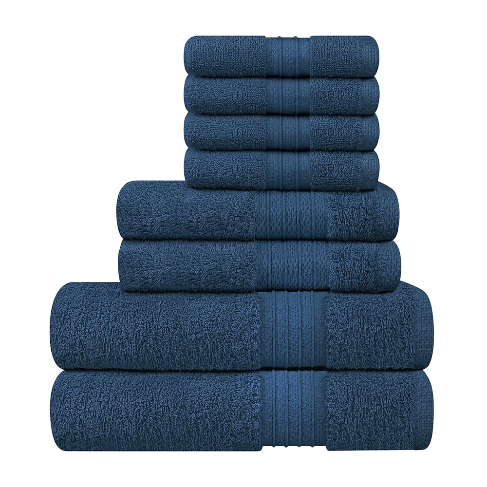 Premium 8-Piece 100% Cotton Bath Towel Set - 2 Oversized Bath Towels (27x54), 2 Hand Towels (16x27), 4 Washcloths (13x13) - Soft & Absorbent Bathroom Essentials for Home, Hotel & Spa - Teal Blue - Perfect for Everyday Use, Guest Bathrooms & Luxury Spa Experience