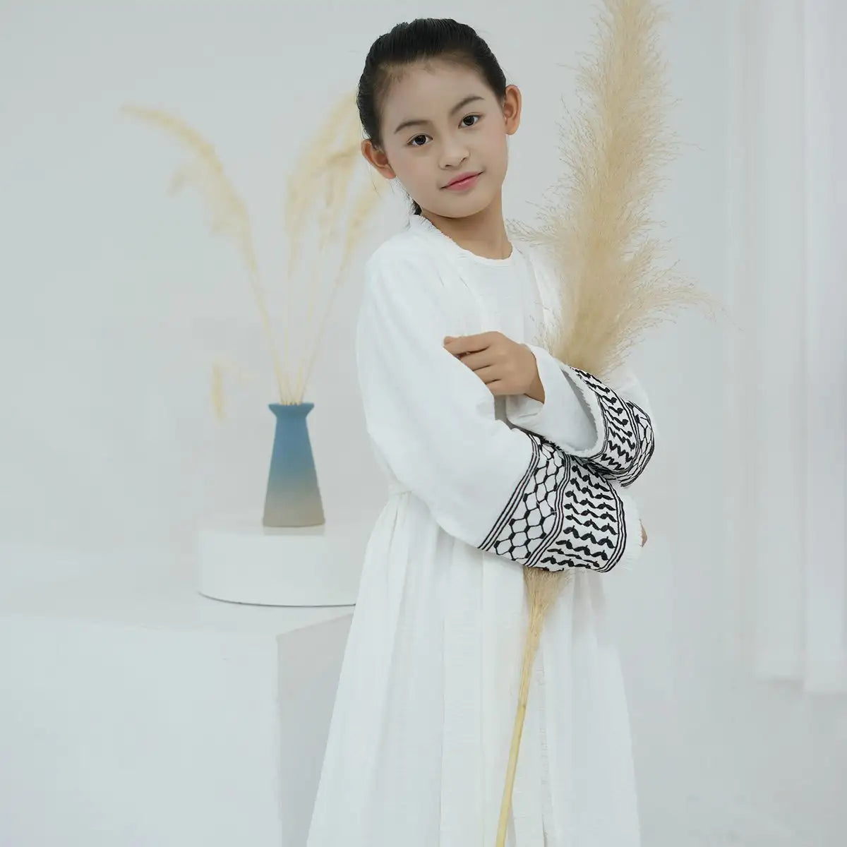 Muslim Mother Daughter Matching Abaya Dress with Embroidery & Tassel Sleeves - Elegant Cardigan Open Design for Women & Girls - Perfect for Eid, Ramadan, Wedding & Special Occasions