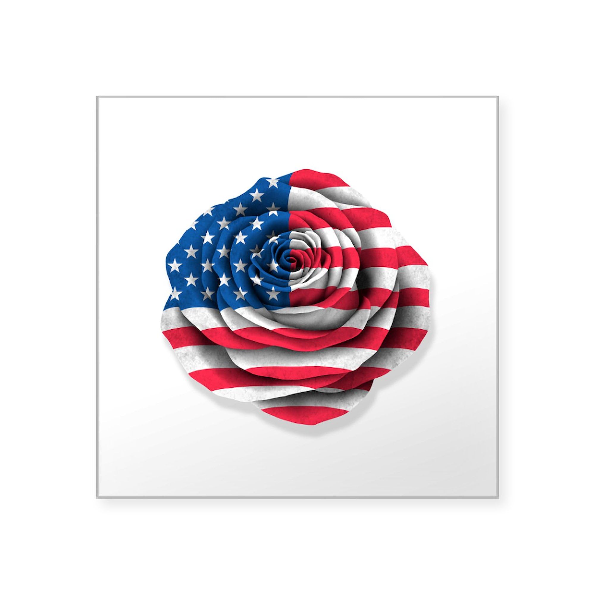 American Rose Flag White Square Bumper Sticker - Patriotic Car Decal for Windows, Laptops & Vehicles | CafePress