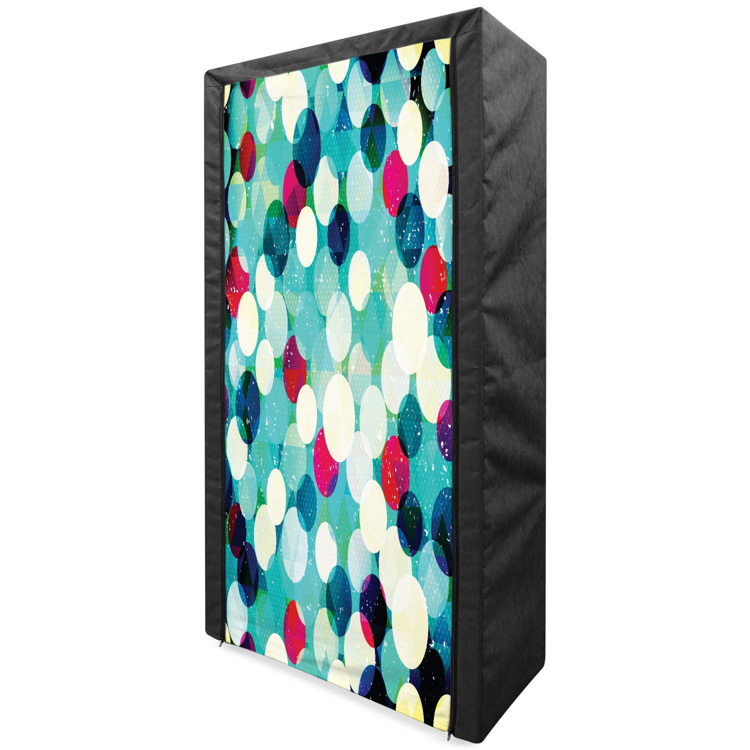 Ambesonne Vintage Grunge Portable Fabric Wardrobe - Retro Rhombus Pattern with Colorful Abstract Shapes, 33.5