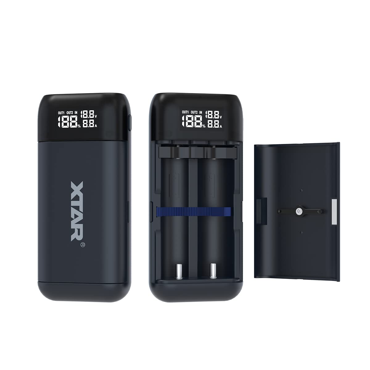 XTAR PB2S 18650 Battery Charger with USB-C Port - Fast Charging for 18650, 21700, 20700 Li-ion Batteries (Batteries Not Included) | Perfect for Flashlights, Vapes & Power Tools