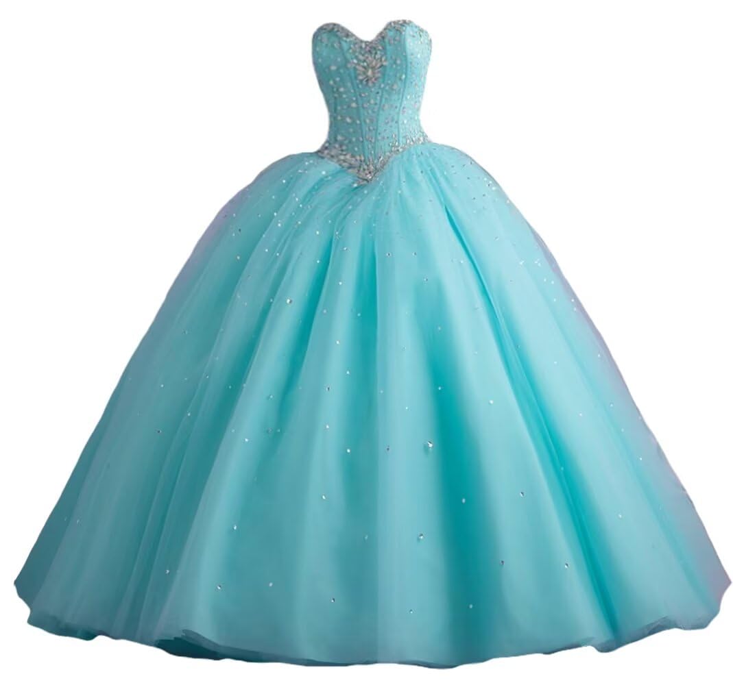 Elegant Teal Quinceanera Ball Gown with Silvery Beads & Crystal Sequins - Women's Prom Long Dress for Formal Parties, Dances & Special Occasions