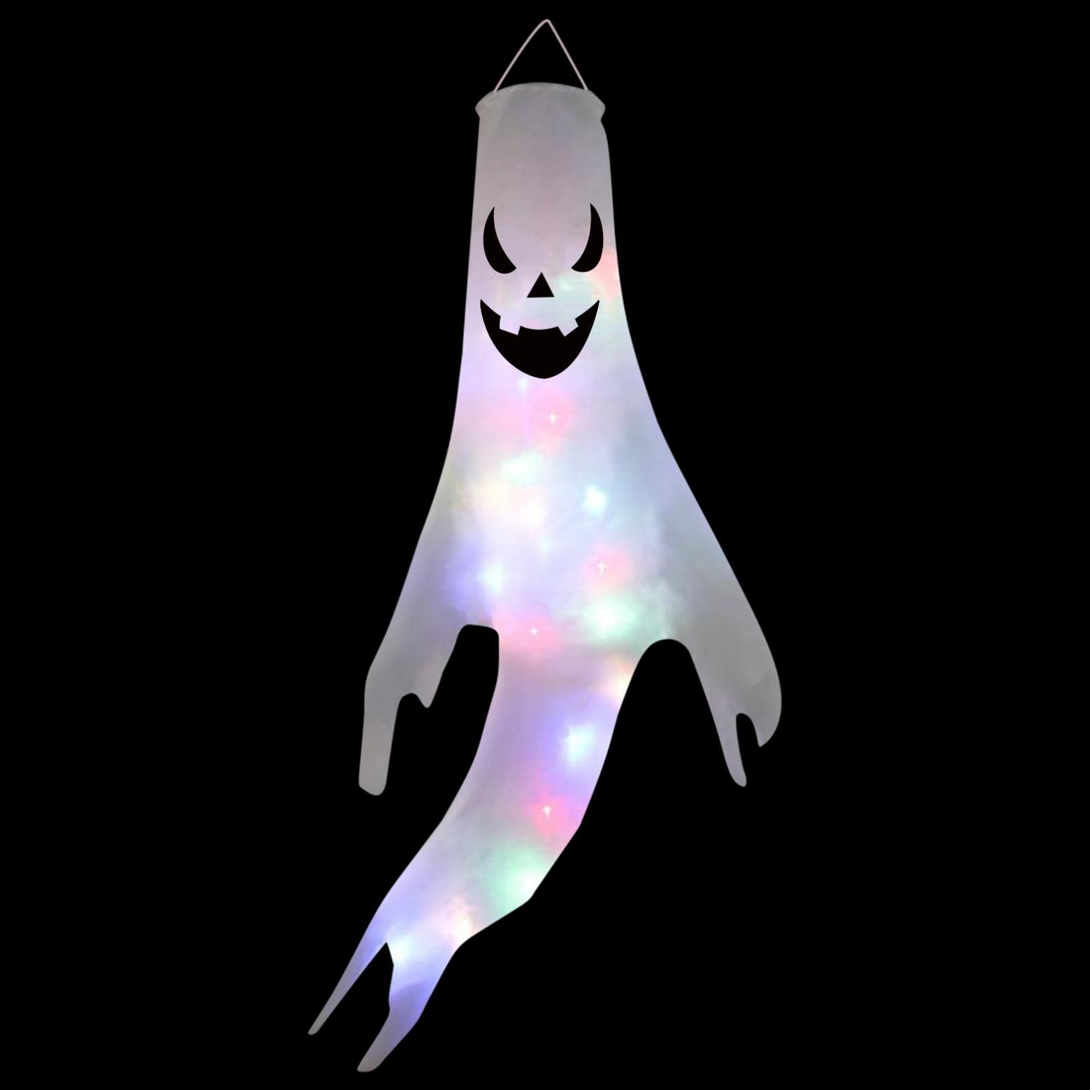 LED Halloween Ghost Windsocks with String Lights - Outdoor Hanging Decor for Garden, Patio & Home - Spooky Holiday Supplies for Halloween Parties & Nighttime Decor