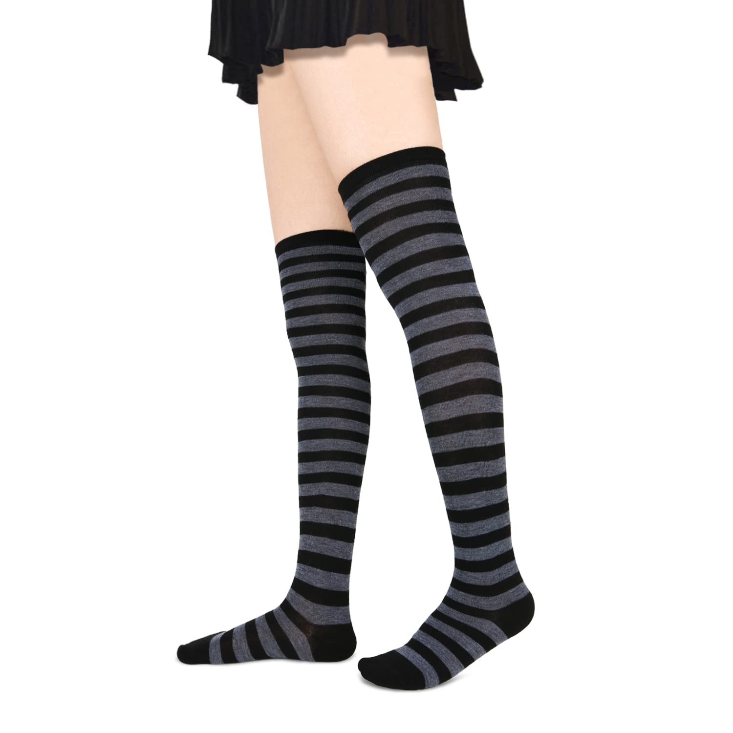 Benefeet Women's Striped Thigh High Socks & Arm Warmers Set with Fingerless Gloves - Over Knee High Stockings for Halloween Costumes, Cosplay, and Winter Fashion Outfits