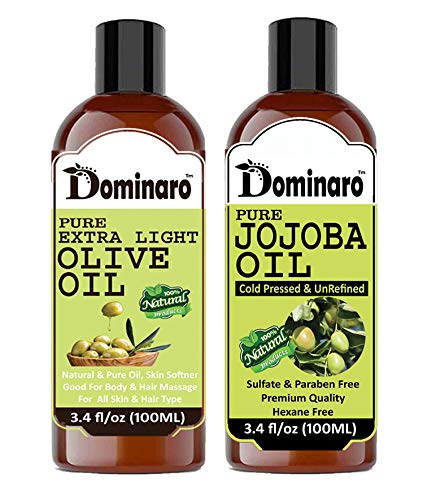 Dominaro 100% Pure Natural Extra Light Olive Oil & Jojoba Oil Hair Treatment (200ml) - Nourishing Hair Growth for Dry Damaged Hair, Perfect for Daily Moisturizing & Scalp Massage