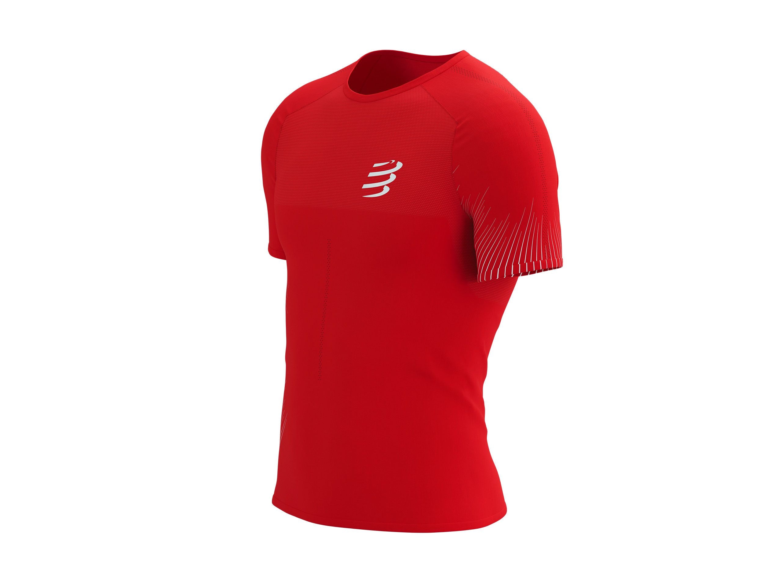 Compressport Men's Performance Short Sleeve Running Shirt - High Risk Red/White - Moisture Wicking Athletic Top for Marathon, Gym & Outdoor Workouts