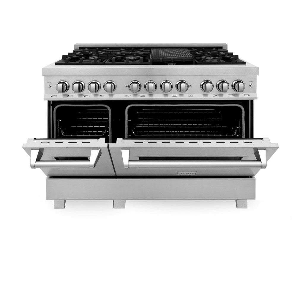 ZLINE 48-Inch 6.0 cu.ft Dual Fuel Range with 7-Burner Gas Cooktop & 2 Electric Ovens - Satin Stainless Steel (RAS-SN-48) | Professional Kitchen Appliance for Home Chefs & Cooking Enthusiasts