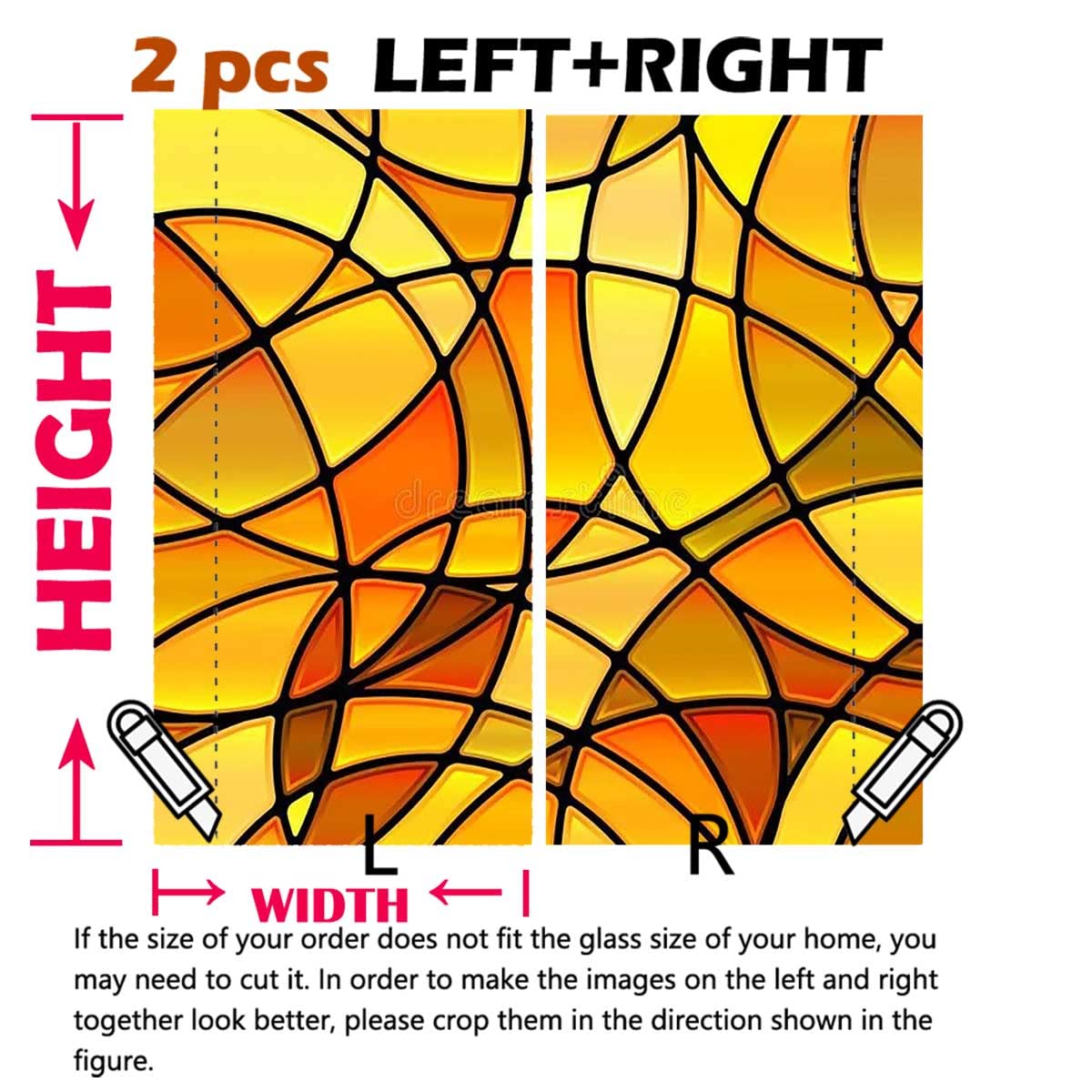 Decorative Yellow Stained Glass Window Film - Exterior Privacy Cling for Home & Office - Perfect for Bathroom, Bedroom, and Front Door Windows