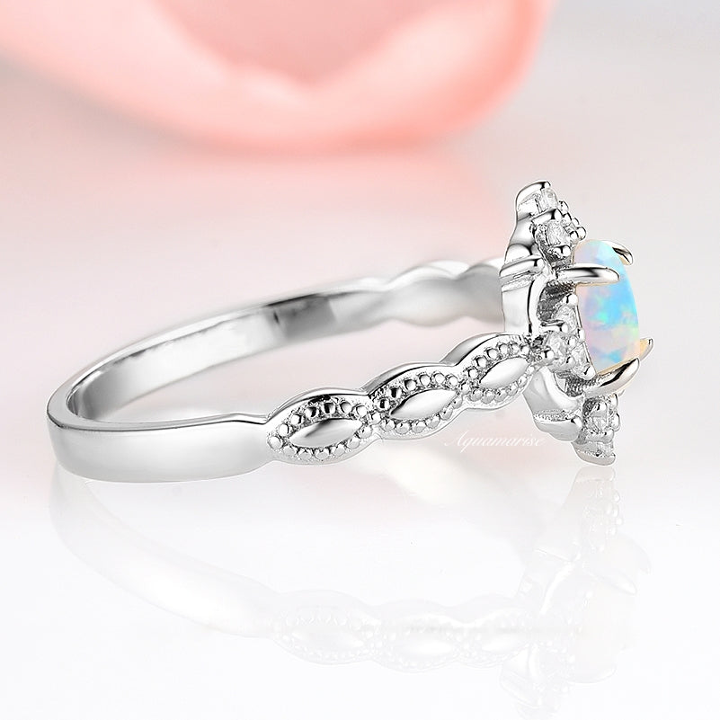 Claire Australian Opal Ring - Sterling Silver Women's Jewelry | Elegant Handmade Opal Gemstone Ring for Engagement, Wedding & Everyday Wear