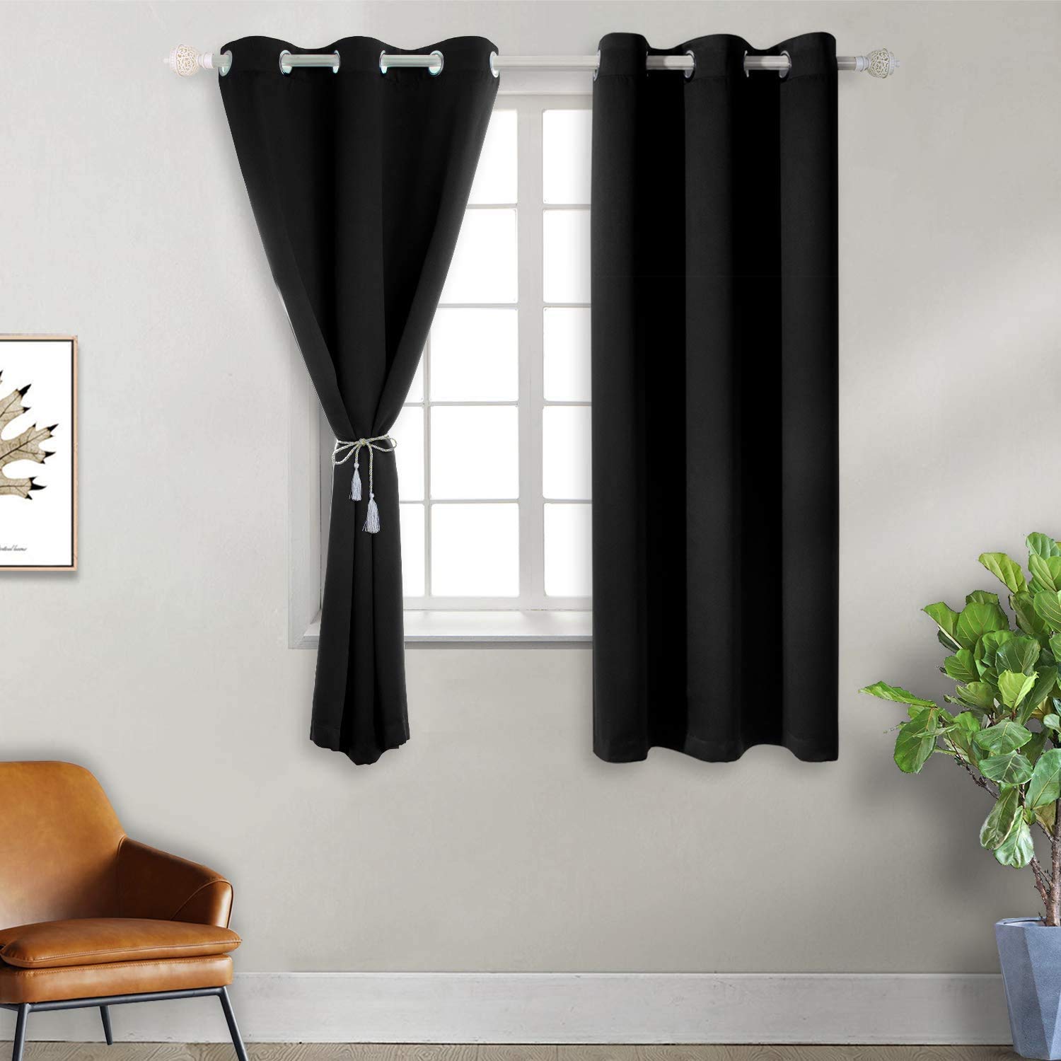 Blackout Grommet Window Curtains - Noise Reducing & Privacy Protection Window Treatment for Bedroom, Living Room & Nursery (86x98 Inches, Black) - Perfect for Light Control, Sound Dampening & Room Darkening in Homes, Offices & Dorms