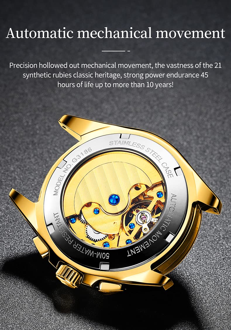 Luxury Men's Automatic Skeleton Watch with Diamond & Sapphire Crystal - Self-Winding Dress Watch in Tungsten Steel - Perfect for Business, Formal Events & Gifts