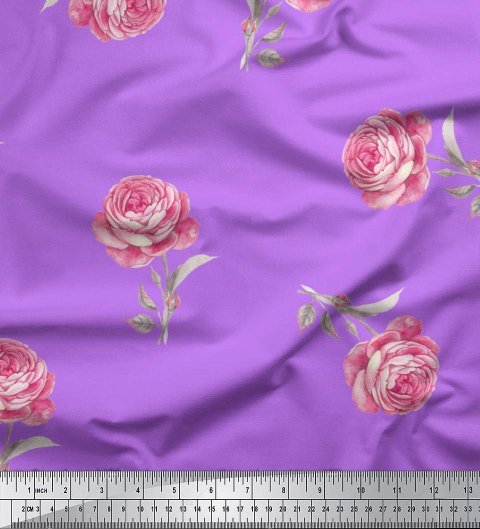 Soimoi Moss Georgette Purple Floral Fabric by The Yard - 42 Inch Wide Grandiflora Roses Printed Fabric for Dresses, Scarves & Home Decor | Elegant Fashion & Upholstery Material
