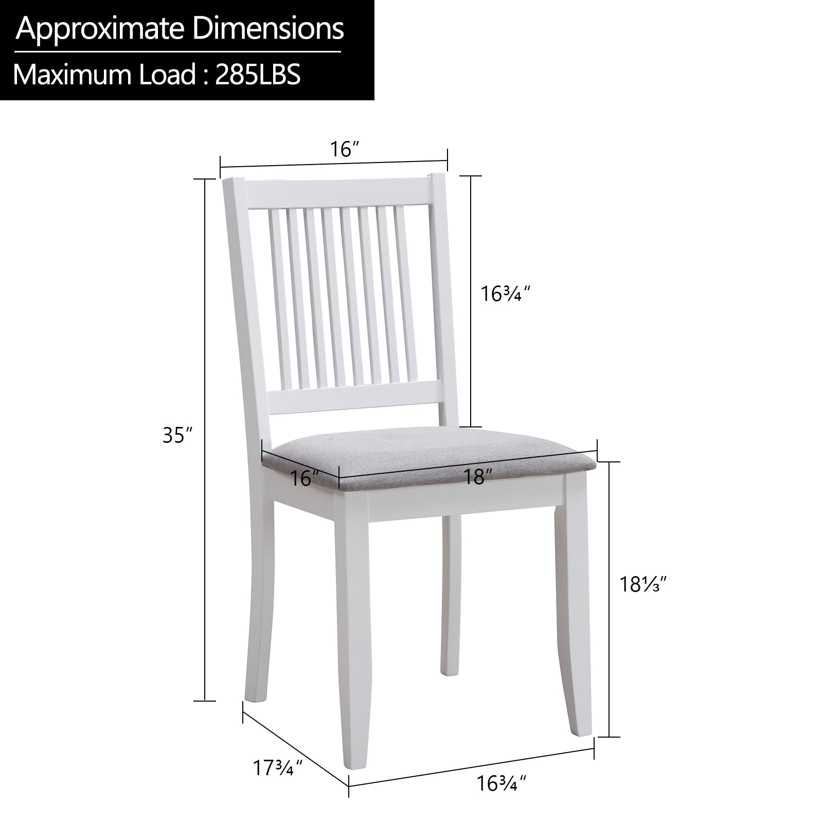 DUHOME 2-Piece Dining Chair Set - Solid Rubber Wood Kitchen Chairs with Comfortable Fabric Seat & Backrest - Armless Modern Dining Room Chairs for Home, Restaurant, Cafe (White) - Perfect for Small Spaces, Breakfast Nooks & Casual Dining Areas