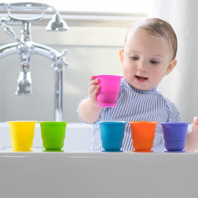 Fat Brain Toys Suction Kupz - Fun Stacking Cups for Toddlers & Kids - Bath, Beach & Pool Sensory Play - BPA-Free Educational Building Toys for Early Learning