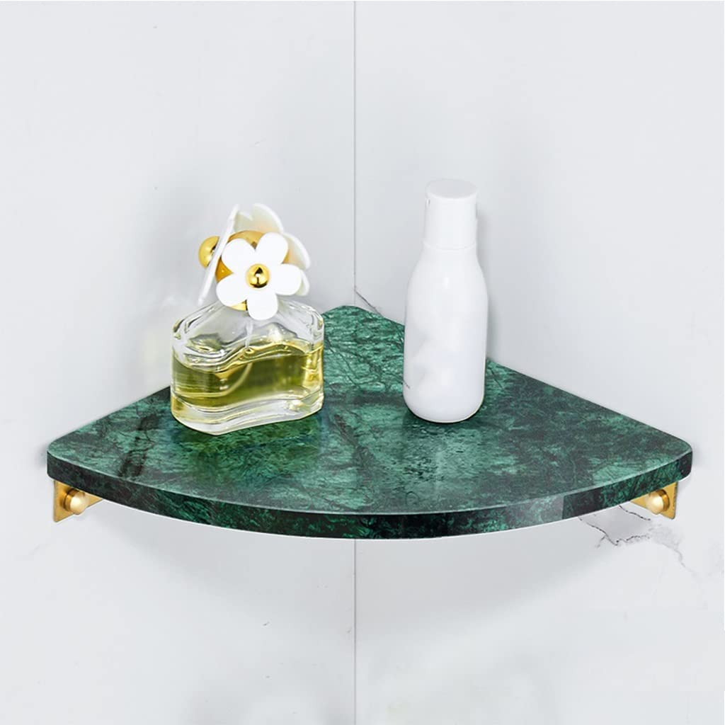 Premium Copper Marble Corner Shower Caddy - Wall Mounted Bathroom Shelf Organizer with Tripod Base | Space-Saving Triangular Storage Basket for Shampoo, Soap & Cosmetics | Rust-Resistant Green Bathroom Decor for Showers & Vanities