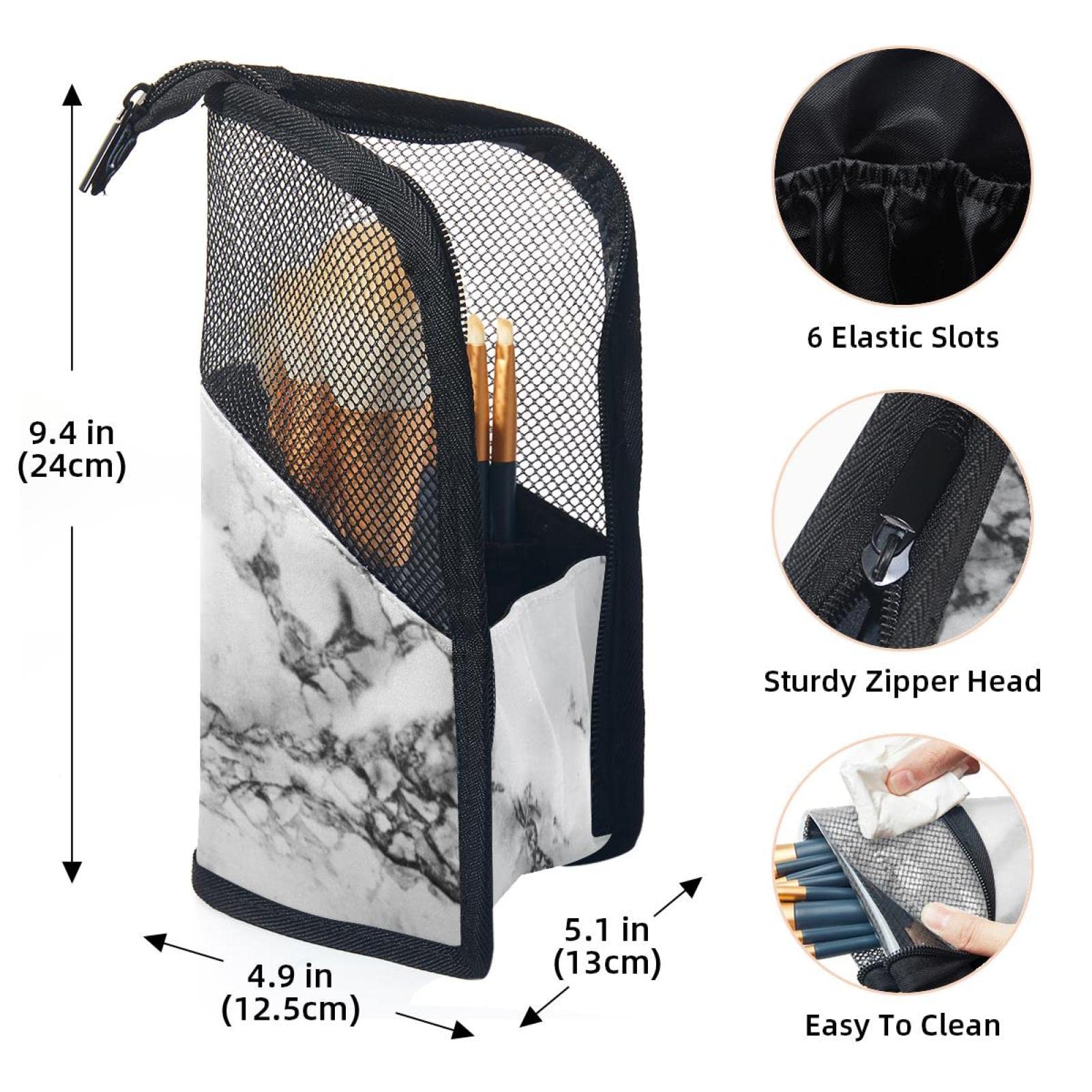 12-Piece Makeup Brush Organizer Bag with Classic Marble Texture - Portable Travel Cosmetic Brush Holder Case for Professional Makeup Artists & Beauty Enthusiasts (Perfect for Home, Travel & Salon Use)