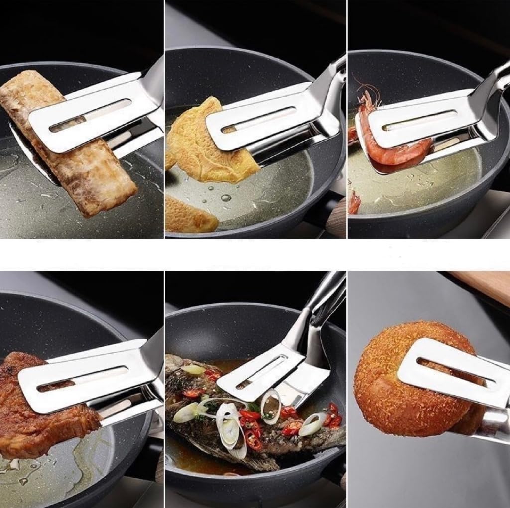 Premium 14-Inch Silicone Kitchen Cooking Tongs with 304 Stainless Steel - Multipurpose BBQ Grill Clamp, Spatula & Food Turner for Grilling, Flipping Steak, Fish, Toast & Salad - Perfect for Outdoor Cooking & Indoor Kitchen Use