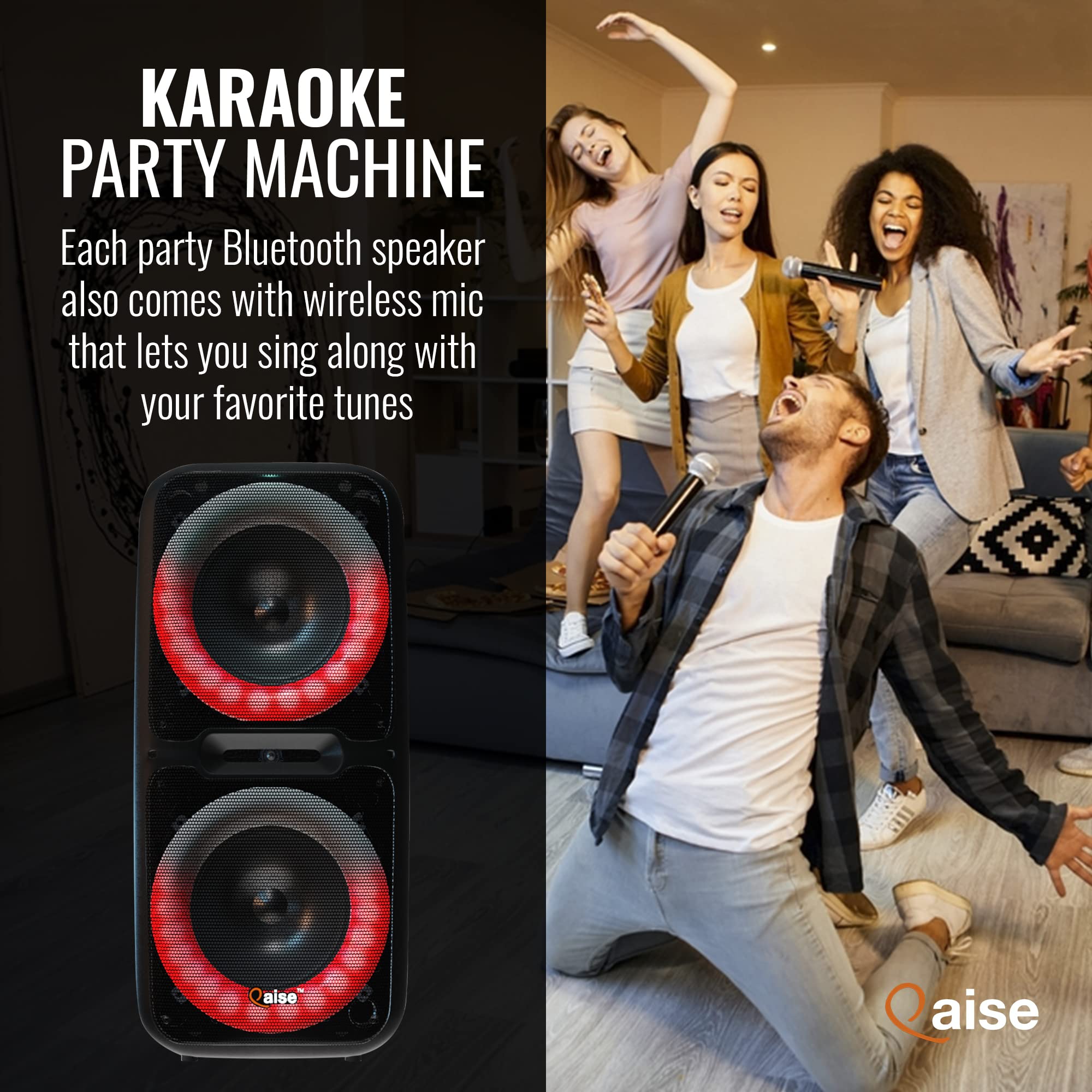 Portable Bluetooth Speaker & Karaoke Machine with Wireless Mic - 6000W Peak Power, Dual 12