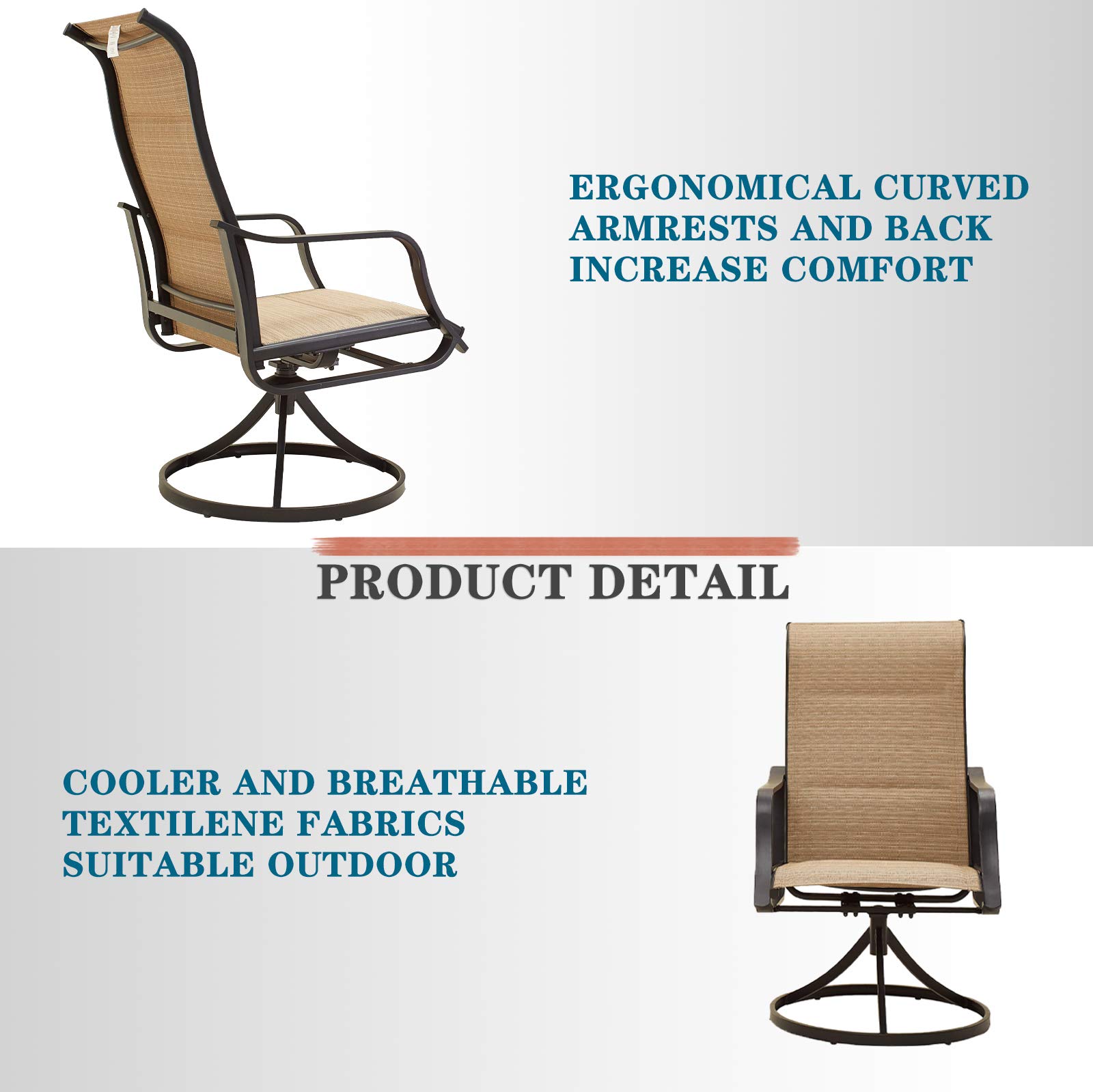 360° Swivel Outdoor Dining Chairs Set of 2 - Textilene High Back Breathable Patio Furniture for Deck, Garden, Pool - Beige - Perfect for Backyard BBQs, Poolside Lounging & Outdoor Entertaining