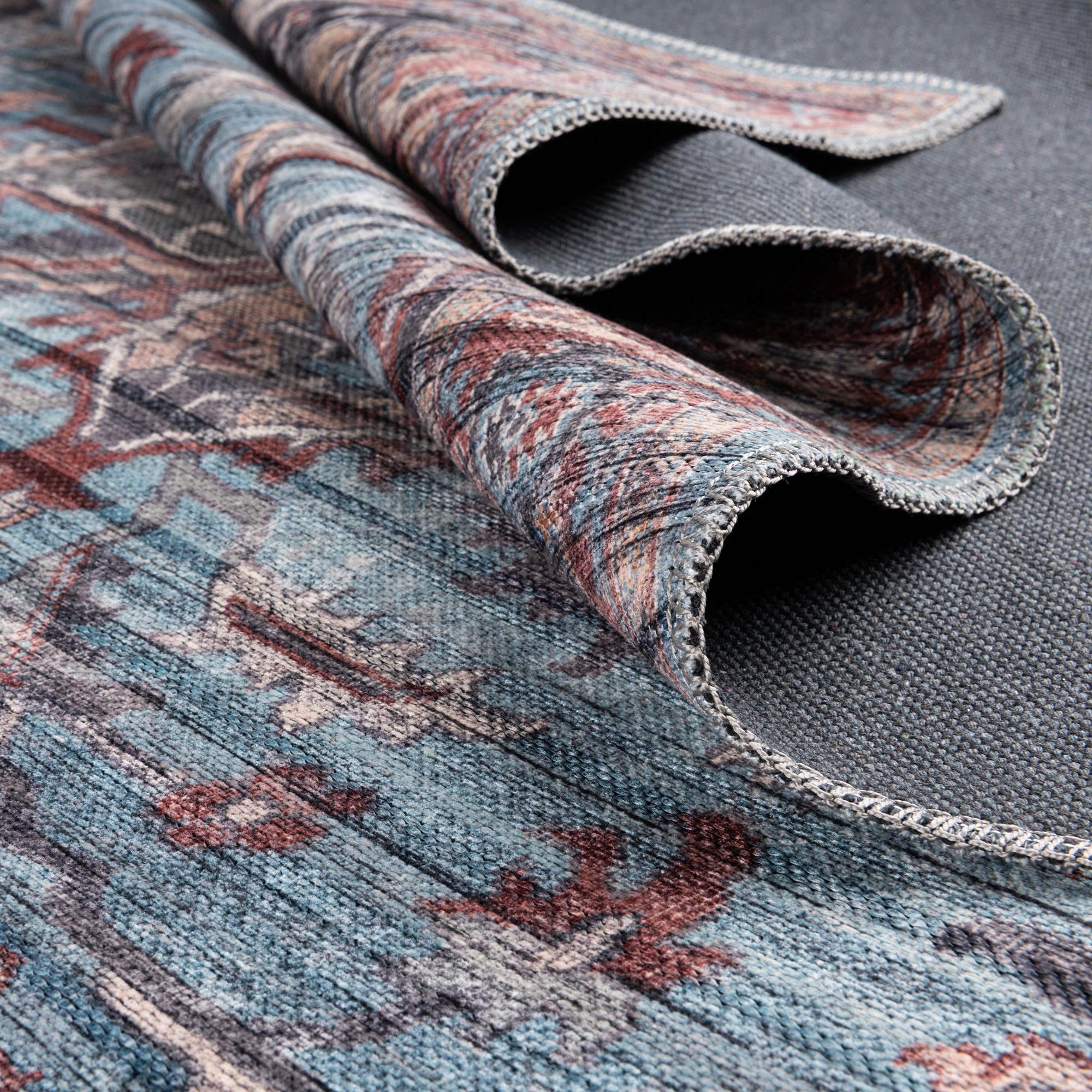 Washable Blue Low-Pile Rug 8' x 10' - Maahru Collection by Rugs.com | Perfect for Living Rooms, Dining Rooms & Open Floor Plans | Pet-Friendly & Easy-Clean Home Decor for High-Traffic Areas