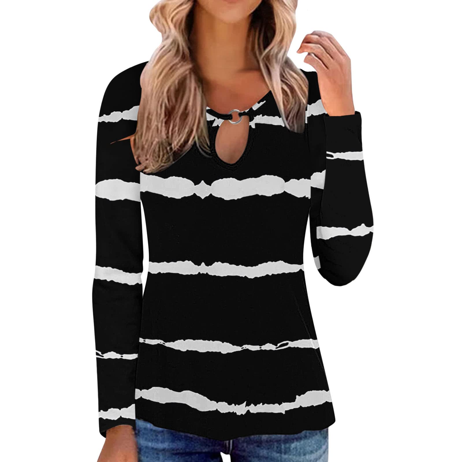 Women's Sexy Casual 3/4 Sleeve Tiered Bell Sleeve Crewneck Loose Blouse Tops - Elegant Dressy Shirt for Party, Date Night & Office Wear