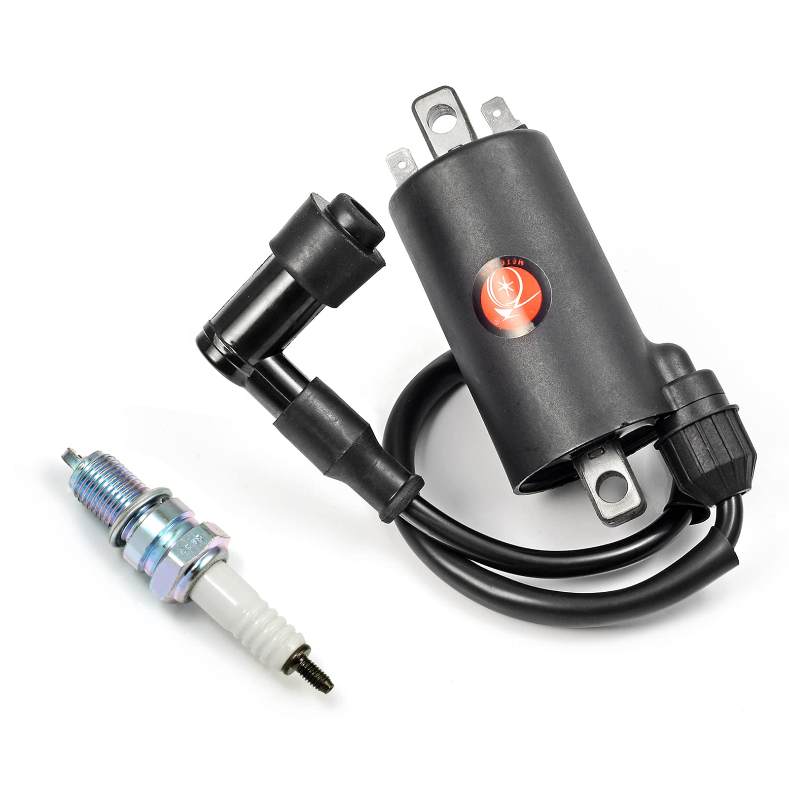 MOTO1988 Ignition Coil & Spark Plug Compatible with Kawasaki Bayou 300 KLF300 C/B/A 1986-2004 (Part# 21121-1049) - High Performance Replacement for Off-Road & ATV Riding