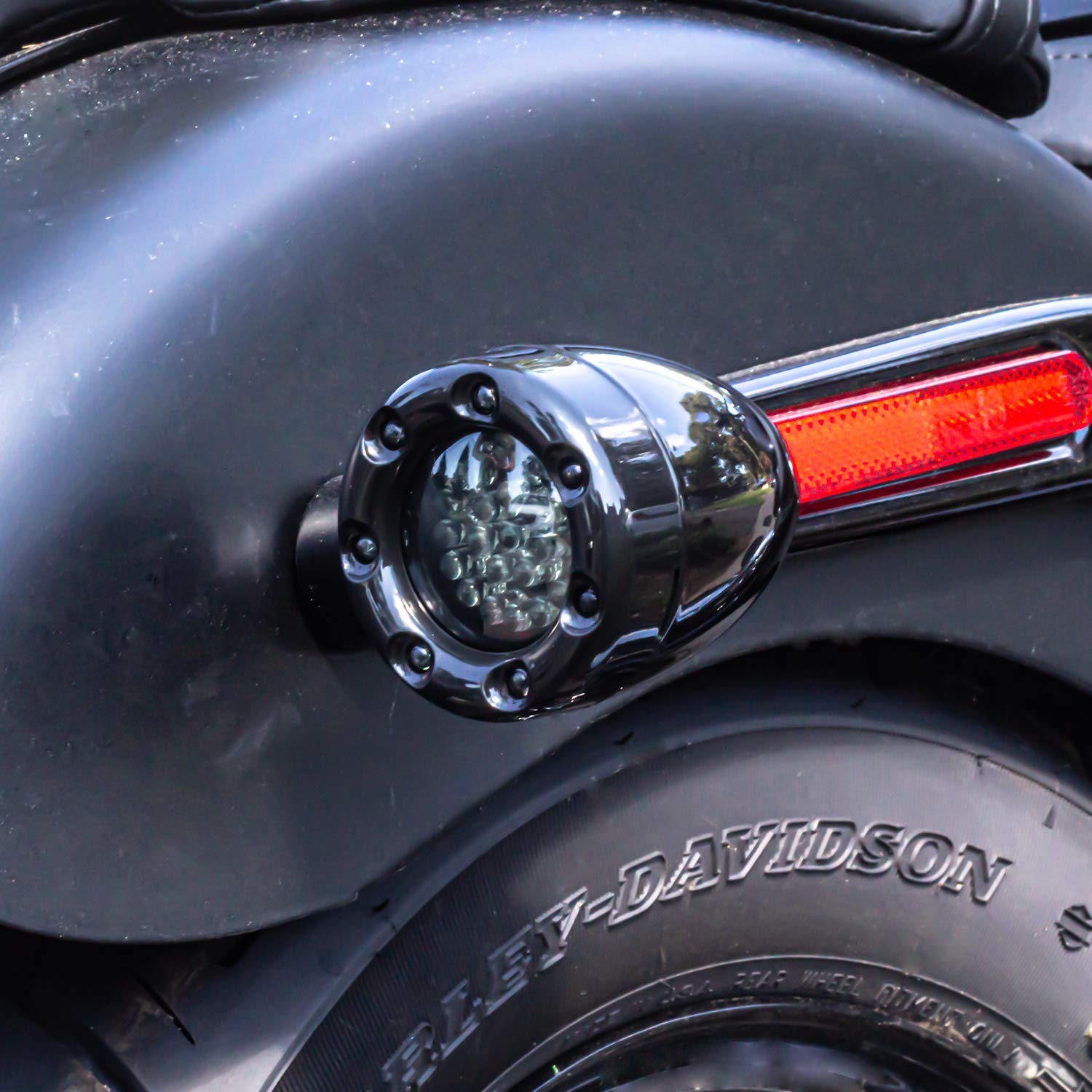Eagle Lights 2 Inch Bullet Rear Infinity Beam LED Turn Signals & Brake Lights with LED Ring Covers for Harley Davidson Motorcycles - Black (1157 Base) - Perfect for Night Riding and Enhanced Safety