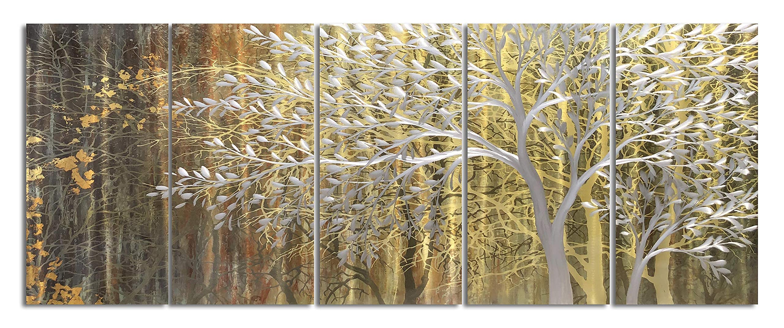 Yihui Arts Gold Metal Wall Art - Handcrafted 3D Tree Design on Aluminum Panel, Modern Forest Picture for Living Room, Bedroom & Kitchen Decor | Perfect for Home, Office & Gift Giving