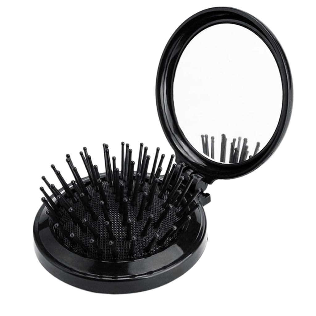 VMS INDIA Travel Round Folding Hair Comb - Mini Scalp Massage Wide Tooth Detangling Comb for Women & Men - Perfect for Travel, Gym, and On-the-Go Hair Care