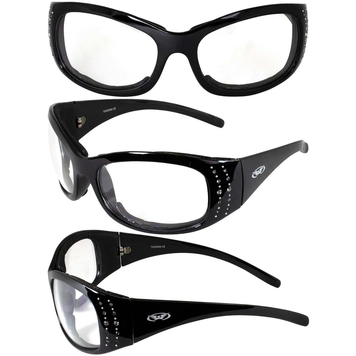 Global Vision Marilyn 2 Plus Padded Motorcycle Glasses for Women - 4 Pairs with Clear, Smoke, Driving Mirror & Blue Mirror Lenses - Perfect for Riding, Driving & Outdoor Sports