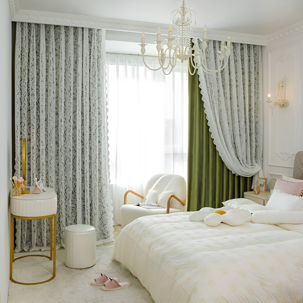 Jaelynn Two Layer Velvet Lace Blackout Curtains for Bedroom - Custom Room Darkening Window Drapes for Home Decor, Insulated Thermal Noise Reducing Curtain Panels